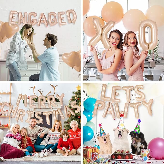 26 Pcs Caramel Letter Balloons,16 Inch Foil Alphabet Letter Balloons,Letter A-Z Balloon Banner Custom Phrase Balloon for Birthday Party Wedding Anniversary Decoration (Caramel 26pcs)