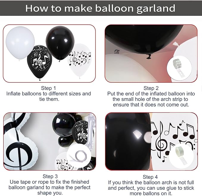 129pcs Music Balloons/Music Theme Party Decoration/Black and White Music Note Latex Balloon/Band Banquet Decorations/Globos Musicales