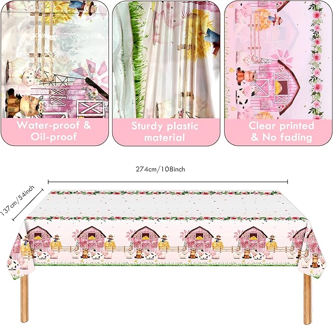 194Pcs Farm Animals Party Supplies Tableware Set for 24 Guests, Cute Watercolor Farm Theme Birthday/Baby Shower Includes Tablecloths, Plates, Cutlery, Banner - Barn Animal Party Decorations