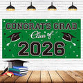 2026 Graduation Party Plastic Backdrop - 65" x 32.7" Congrats Grad Banner in Green, Large Class of 2026 Decorations, Photography & Grad Party Supplies