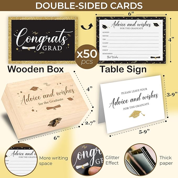 Graduation Advice Cards 2026 With Box - Advice For The Graduate 2026, Words Of Wisdom Graduation Ideas For High School Grad Decorations, Well Wishes Cards College Grad Party Games