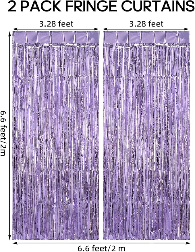 2 Pack Fringe Curtains Backdrops, Foil Fringe Curtains, Door Streamers for Birthday Wedding Bridal Shower Holiday Graduation Party Decorations, Photo Booth Backdrops, Light Purple
