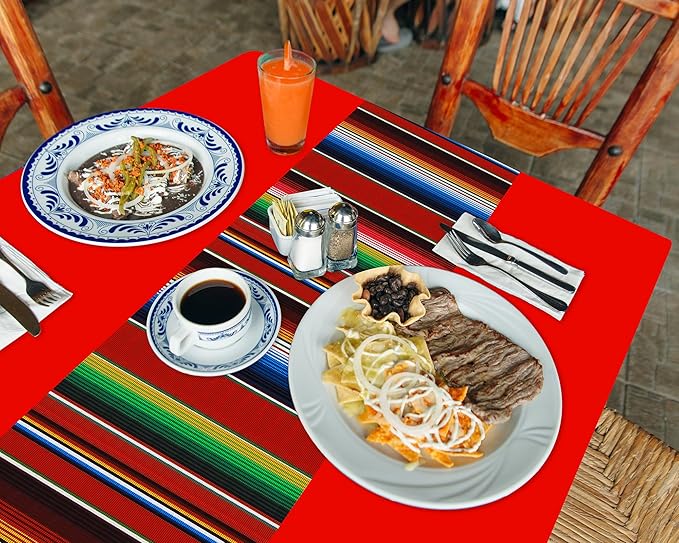 Oudain 3 Pcs Fiesta Tablecloth 108 x 54 Inch Plastic Tablecover Waterproof Mexican Tablecloth Mexican Striped Table Cover for Taco Night Festive Fiesta Wedding (Red,Green,Navy)
