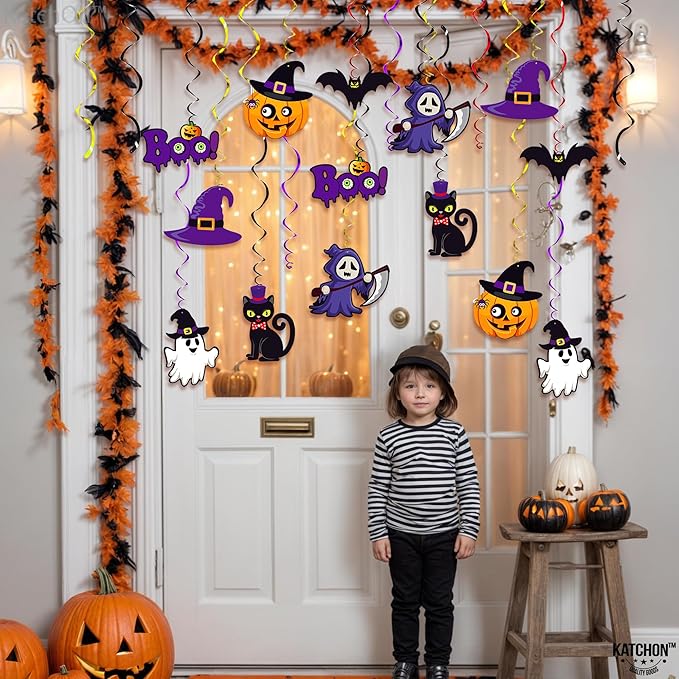 KatchOn, Halloween Hanging Decorations - Large, Pack of 28 | Spooky Halloween Hanging Swirls for Halloween Party Decorations | Halloween Ceiling Hanging Decorations for Halloween Decorations Indoor