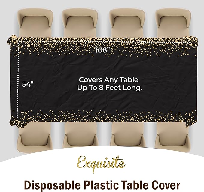 Exquisite 12-Pack Premium Plastic Tablecloth 54in. x 108in. Rectangle - White and Gold