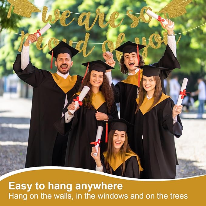 2026 Graduation Decorations Pre-Strung Blingbling We Are So Proud of You Banner Glitter Graduation Garland for Class of 2026 High School College Grad Party (Golden)
