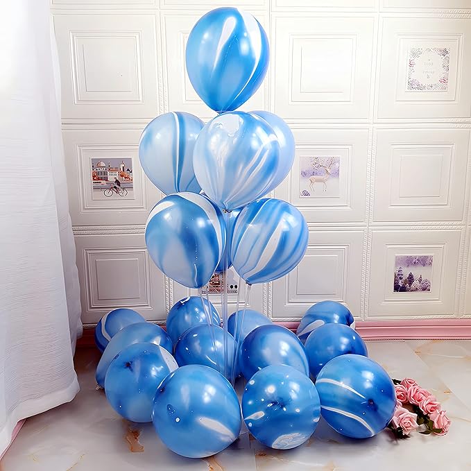 Blue Tie Dye Balloons 30PCS 12 Inch Agate Marble Latex Swirl Balloons For Tie Dye Birthday Party Supplies,Candyland,Bachelorette,Fun Hippie Party Decorations