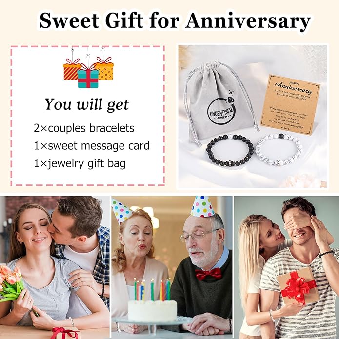 UNGENT THEM Matching Couple Ring Bracelets for Boyfriend Girlfriend Husband Wife Valentines Anniversary Birthday Engagement Gifts