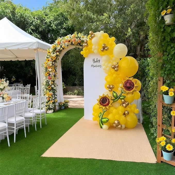 Sunflower Balloon Garland Arch Kit 140PCS - Lemon Yellow, Maca Yellow, Metallic Gold Latex and Foil Sunflower Balloons for Sunshine Sunflower Bee Themed Wedding Birthday Party Decorations (Sunflower)