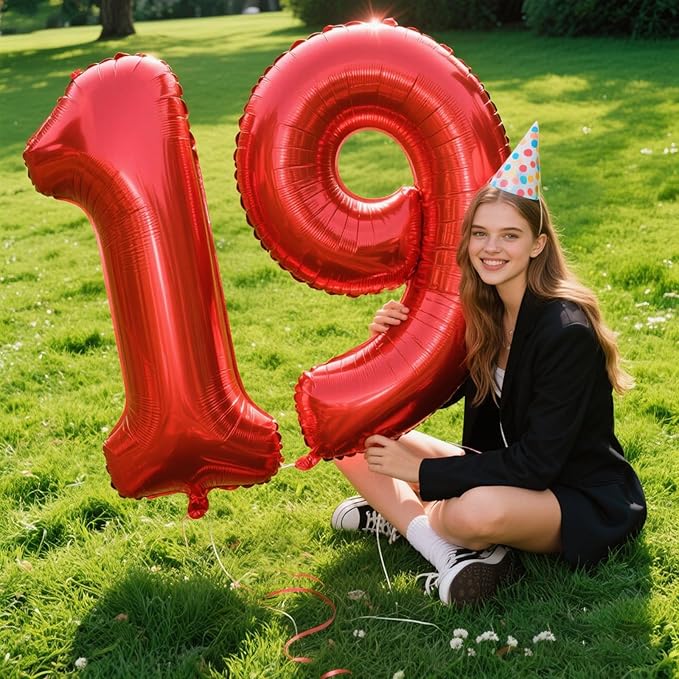 Red Number 9 Balloon 40 Inch Jumbo Mylar Foil Helium Balloon for 19 29 39 90 99 Birthday Party Decorations, Anniversary Supplies & Giant Number Displays Birthday Party Anniversary Supplie