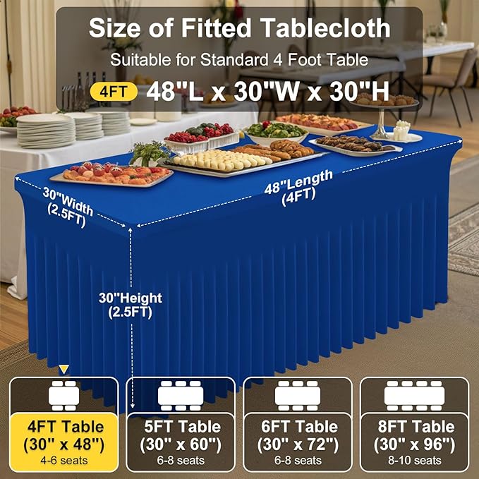 Smiry Spandex Tablecloth, Elastic Fitted Stretch Tablecloth for 4FT Rectangle Tables, Waterproof Washable Table Cover Skirt for Outdoor, Wedding, Banquet & Parties (Blue, 48Lx30Wx30H Inch)