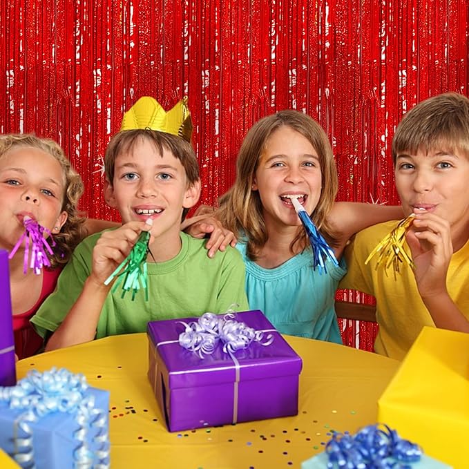 3 Pack Red Streamers Party Backdrop Christmas Decorations Foil Fringe Backdrop Curtains Carnival Casino Theme Birthday New Year Holiday Celebration Bachelorette Party Decorations Supplies