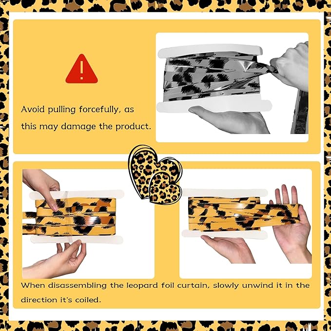 4 Pack Cheetah Print Foil Backdrop, Cheetah Print Birthday Decorations, Leopard Jungle Safari Bachelorette Backdrop 3.3×6.6ft Thickened Fringe Curtains for Photo Booth & Party Entrance