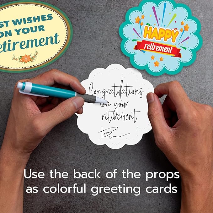 Scapa Pro Retirement Photo Booth Props 36 pc Party Supplies for Pictures and Decorations Includes Colorful Photo Props and Phrase Signs Unisex Retirement Decor