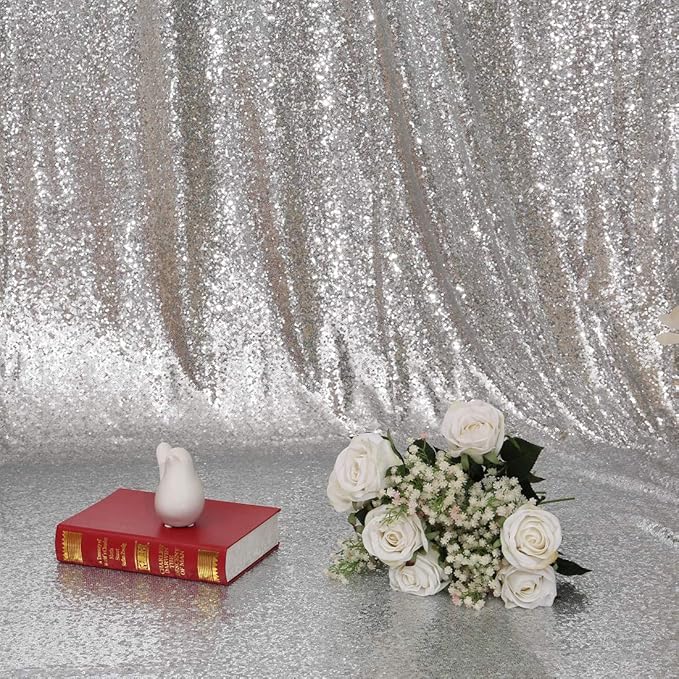 Juya Delight 6ft x 8ft Silver Sequin Backdrop Curtain for Party Wedding Photography