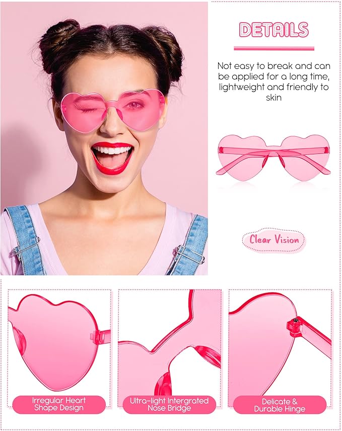 Frienda 20 Pairs Heart Shaped Sunglasses Rimless Candy Color Glasses for Women Men Party Favor