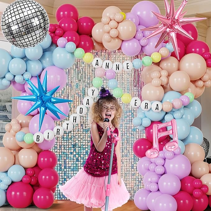 189Pcs Pink Purple Balloon Garland In My Teenage Princess Birthday Decorations Disco Ball Balloons For Music Themed backdrop,Customizable Bracelet Banner, Baby Shower,Bridal，Bachelorette Party
