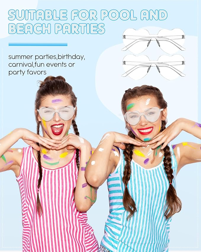 Photect 12 Pair Heart Shaped Sunglasses Neon Color Transparent Heart Glasses for Women Party Favor