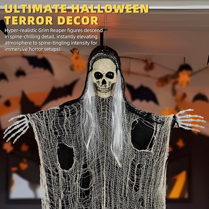 Halloween Decorations Outdoor/Indoor,Set of 3 Scary Hanging Ghosts,Halloween Grim Reaper Skeleton, Scary Party Decorations,Haunted House Decor for Yard/Lawn/Garden.