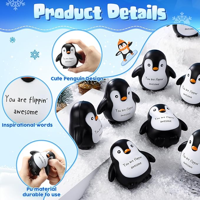 10 Pcs Penguin Stress Balls Emotional Relief Squeeze Stretchy Fidget Inspirational Animal Stress Balls Funny Penguin Plush Toy for Student Coworker Employee Teacher Social Worker