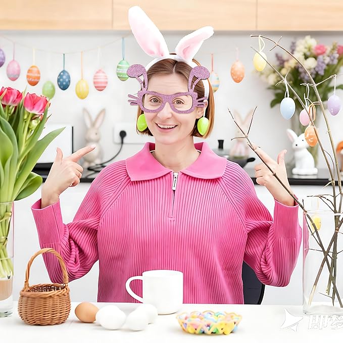 fiintrwa 16PCS Easter Party Glasses Frame Easter Bunny Ears Chick Eggs Glasses Easter Party Decoration Supplies Easter Photo Booth Basket Stuffers for Adults