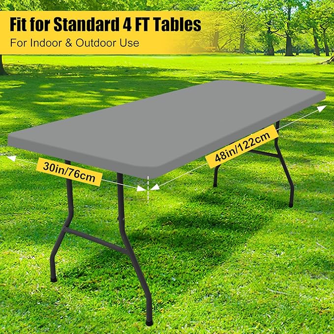 Smiry 2 Pack Rectangle Picnic Table Cloth, Waterproof Elastic Fitted Tablecloths, Washable Polyester Rectangular Patio Table Cover for Camping, Indoor and Outdoor (Grey, 30"x48")