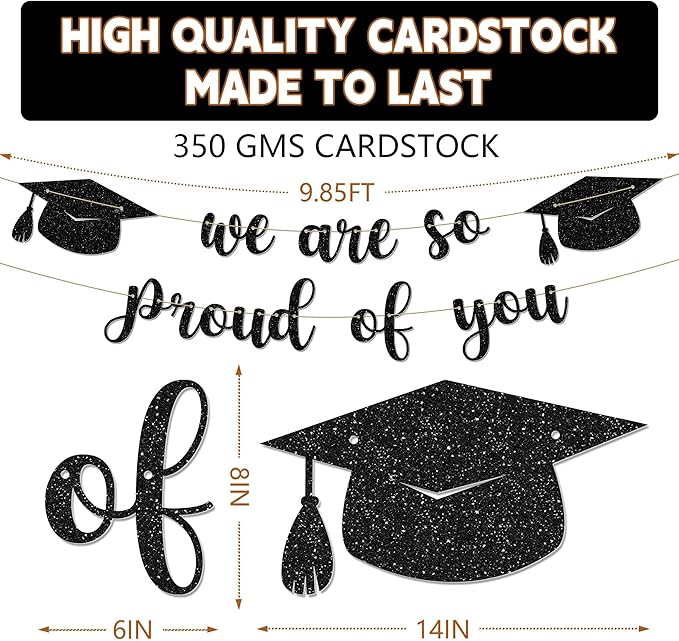 Graduation Party Decorations - 9 ft Pre-Strung We Are So Proud of You Banner, Graduation Party Decorations & Decor for Elementary, 5th Grade, 8th Grade, High School, College, Congrats Grad Sign