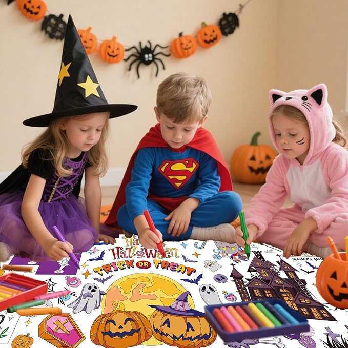 Halloween Giant Coloring Poster 30x72 Inch Drawing Paper Coloring Tablecloth DIY Art Crafts Mat,for Kids Halloween Decorations Large Coloring Activity Poster Home Classroom Wall Party Suppiles
