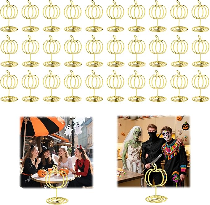 Picture Holders for Tables,32Pcs Pumpkin Photo Stands,Table Number Holders,Place Card Holders,Buffet Labels for Food,Wire Cards Stand Name Menu Clips,Photo Holders for Centerpieces,Halloween Party
