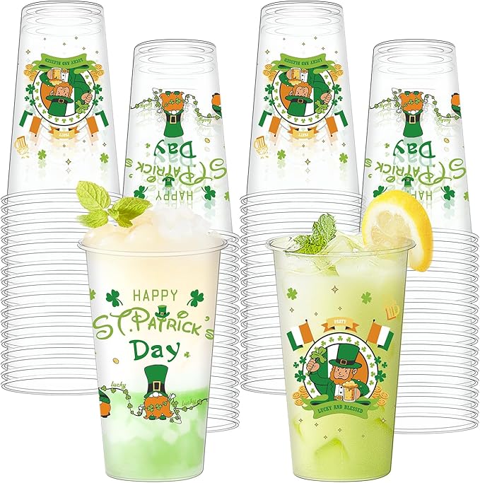 St. Patrick's Day Disposable Cup 50 Pcs 16 oz Irish Festival Plastic Cups. St. Patrick's Day Lucky Shamrock Green Plastic Disposable Cup. St Patty's Day Party Decor Supplies for Beer Beverage