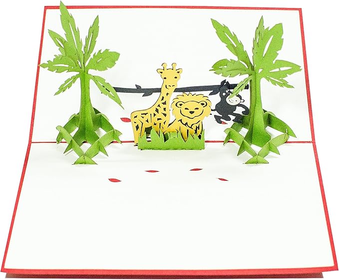 Pop Up Cards - Set of 4 3D Pop-Up Birthday, Greeting or Special Occasion Card Sets - Jungle Animals (4 Pack- Assorted)