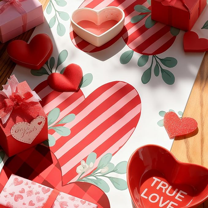 Valentines Day Decorations - Heart Table Runner | Valentines Day Decor Party Supplies Favors - Galentines Day Decorations Holiday Banner for Home Kitchen Office