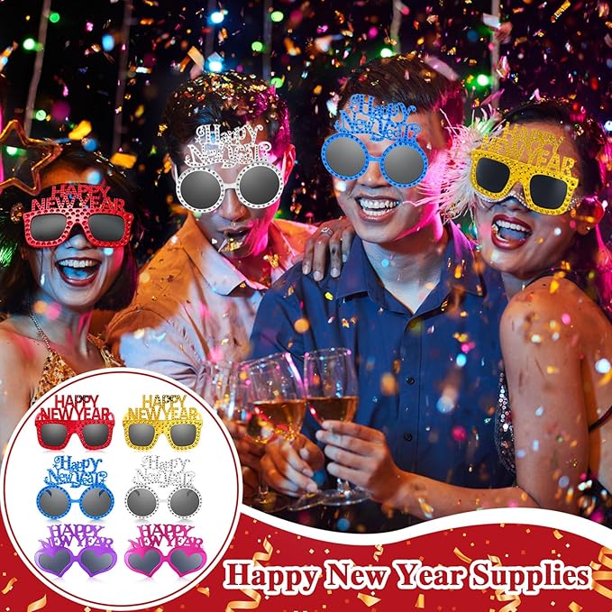 Shappy 6 Pcs 2026 Happy New Year Eyeglasses, Happy New Year Party Favors Sunglasses, Eve Glasses for Women and Men