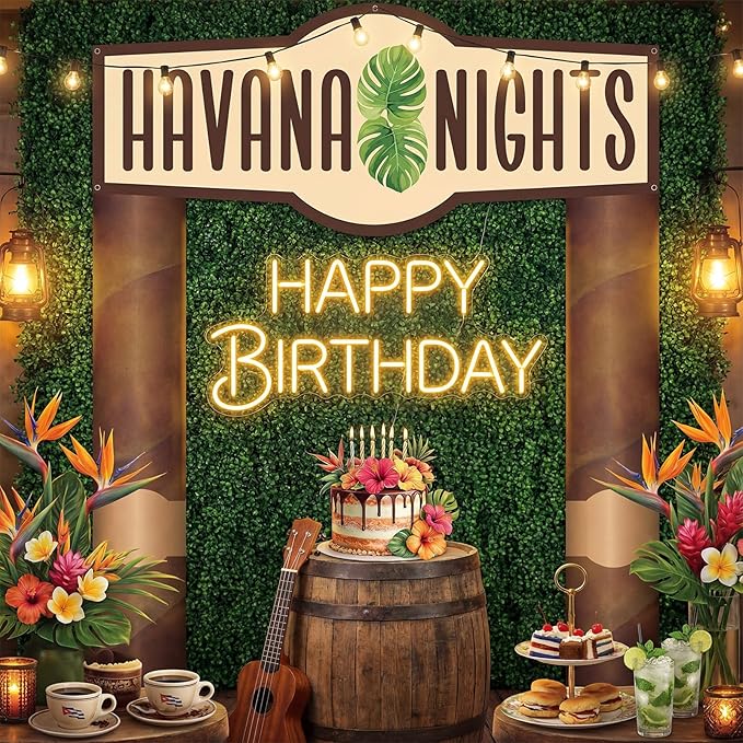 Peryiter 3 Pcs Havana Night Themed Party Decorations Banner Welcome Porch Sign with Tape for Summer Camp Birthday Themed Party Activity Decor Door(Havana Night)