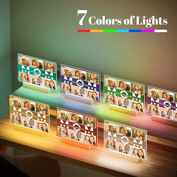 Custom Picture Frames with Photo, Personalized Photo Frame with Night Light, Customized Picture Frames, Customized Birthday Gifts for Mom, Personalized Mothers Day Gifts for Mom Baby Kid Family