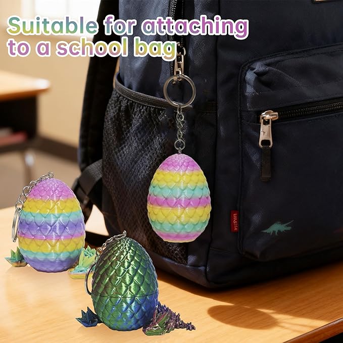 12 Pcs 3D Printed Dragon with Egg for Easter Basket Stuffers, Dinosaur Easter Eggs Fillers Fidget Toys,Easter,Birthdays, Christmas Easter Decorations Gifts for Girls Boys(with Keychain)