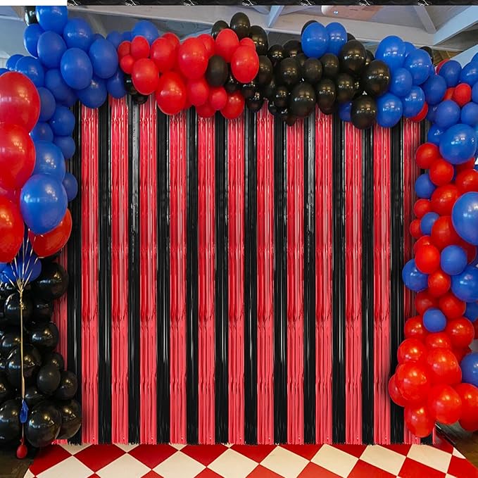 2 Pack Red and Black Foil Fringe Curtains Streamers Party Decorations 3.3 x 8.2 ft, Tinsel Curtain Fringe Backdrop for Parties, Door Fringe Birthday Streamers, Photo Booth Backdrops, Party Decor