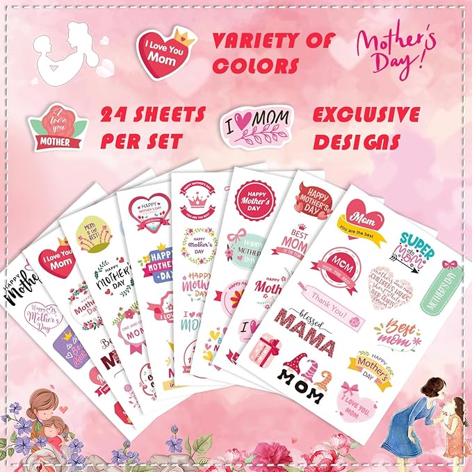 Happy Mothers Day Stickers, 321Pcs Mother's Day Stickers, Mom Stickers, Mothers Day Gifts Cards Lables