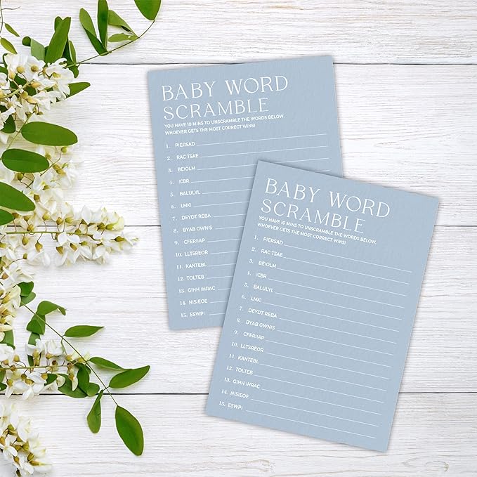 Minimalism Baby Shower Game Kits - Mist Blue - Family Feud - 30 Fill In Game Cards & 1 Answer Card, Party Favor, Gender Reveal, Announcement - A05