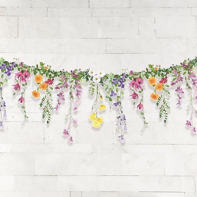 Cheerland Flower Garland Banner Wildflower Party Decorations for Enchanted Garden Floral Woodland Theme Picnic Girls Birthday Tea Party Garden Wedding Onederland Theme Laminated Watercolor Baby Shower