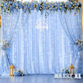 10ft x 10ft Baby Blue Chiffon Backdrop Curtain with Lights String for Parties,2 Panels Sheer Tulle Curtain Wedding Photo Backdrop with Lights for Baby Shower Birthday Party Ceremony Home Decorations