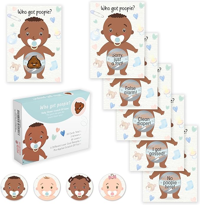 Party Hearty Baby Shower Games for Boy, 33 Poopie Emoji Scratch Off Lottery Tickets, Baby Games Ideas, Scratch Off Game