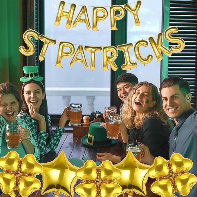 Gold Four Leaf Balloons Foil St. Patrick's Day Balloons Star Balloon for Spring Birthday Decorations Four-leaf Ballons St. Patrick's Day Decorations Party Supplies Arch Kits Party Balloon Sets 20pcs