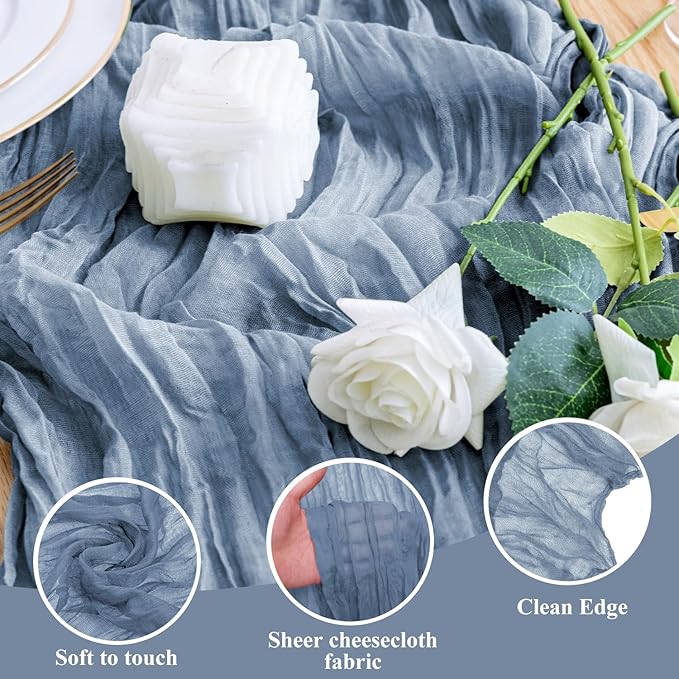 Wokceer Dusty Blue Cheesecloth Table Runner Spring 12Pack 10FT Boho Gauze Easter Cheese Cloth Table Runner for Party Thanksgiving Rustic Sheer Runners for Baby Bridal Shower Wedding
