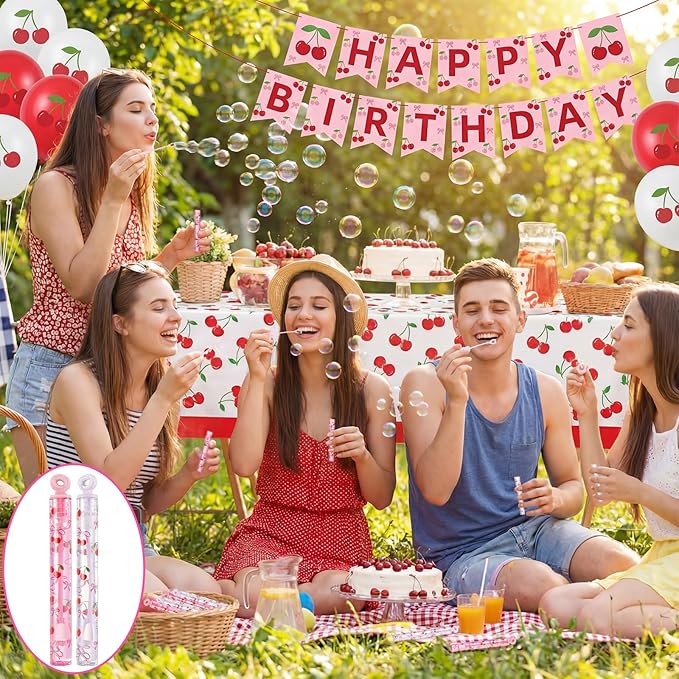 32 Pcs Cherry Themed Bubble Wands Sweet Bubbles Party Favors for Adult Summer Activity Birthday Party Goodie Bag Stuffers Gifts Wedding Supplies