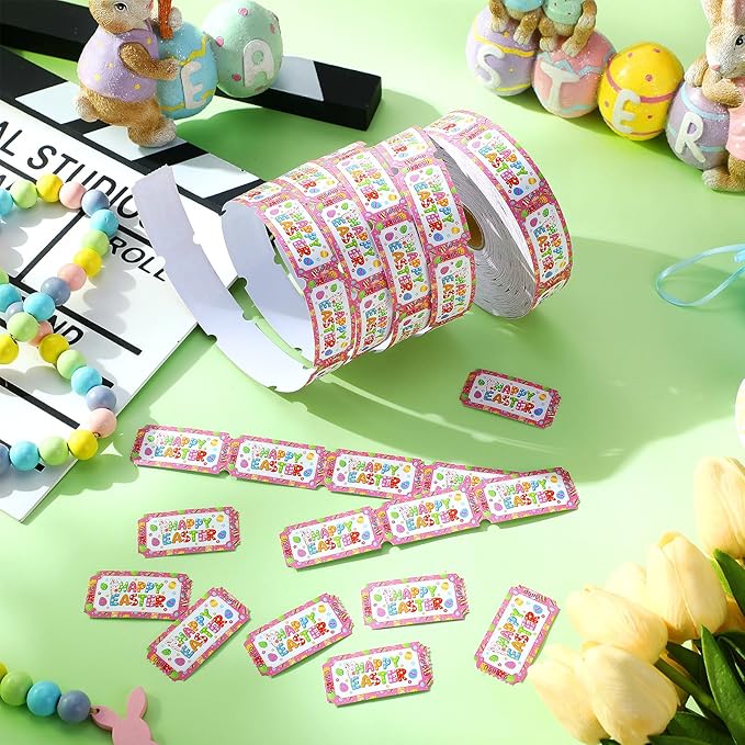 Cholemy 1000 Pcs Easter Tickets Roll Numbered Multicolor Egg Bunny Door Drinks Game Raffle Tickets for Happy Easter Carnival Party Favors Decorations Supplies(Happy Easter)