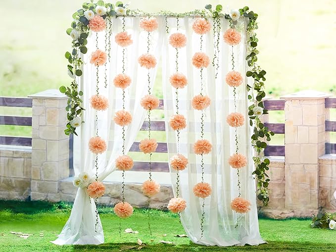 XIANNVXI Pink Tissue Paper Pom Pom Garlands Artificial Flowers Hanging Decorations 8.2ft Hanging Flowers Garland for Wedding Birthday Bridal Shower Party Spring Decorations 2PCS（Lotus Root Pink）