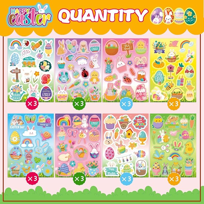 378 PCS Easter Stickers for Kids, Spring Stickers Assorted Easter Basket Stuffers,Teacher School Classroom Party Favors Supplies for Kids