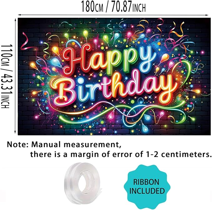 Nuxovilar Colorful Cupcakes & Balloons “Happy Birthday” Party Decor Banner, Playful Pattern Backdrop for Birthday Celebrations, Yard Sign Background, 71x43 Inch