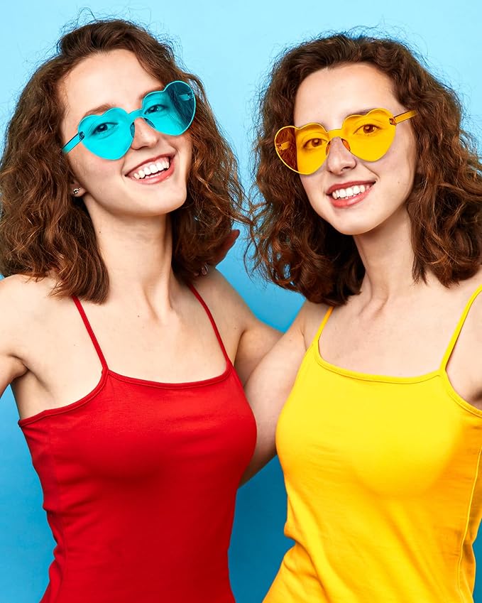 Photect 12 Pair Heart Shaped Sunglasses Neon Color Transparent Heart Glasses for Women Party Favor